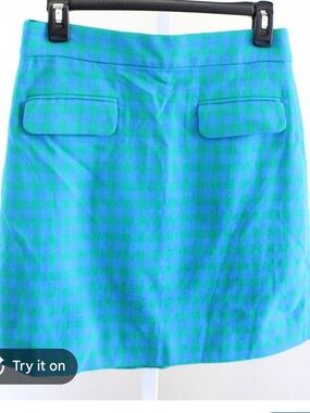 J. Crew Teal and Blue Gingham A-Line Mini Skirt